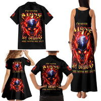 Flame Skull Family Matching Tank Maxi Dress and Hawaiian Shirt I'm Never Alone My Demons Are With Me 24/7 - Wonder Print Shop