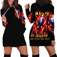Flame Skull Hoodie Dress I'm Never Alone My Demons Are With Me 24/7 - Wonder Print Shop