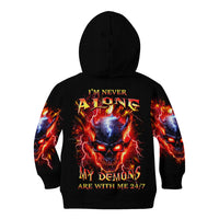 Flame Skull Kid Hoodie I'm Never Alone My Demons Are With Me 24/7 - Wonder Print Shop