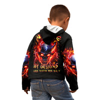 Flame Skull Kid Hoodie I'm Never Alone My Demons Are With Me 24/7 - Wonder Print Shop