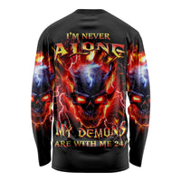 Flame Skull Long Sleeve Shirt I'm Never Alone My Demons Are With Me 24/7 - Wonder Print Shop