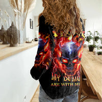 Flame Skull Women Casual Shirt I'm Never Alone My Demons Are With Me 24/7 - Wonder Print Shop