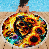 Sunflower Skull Beach Blanket She Is Sunshine Mixed With A Little Hurricane - Wonder Print Shop