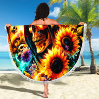 Sunflower Skull Beach Blanket She Is Sunshine Mixed With A Little Hurricane - Wonder Print Shop
