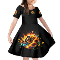 Sunflower Skull Family Matching Long Sleeve Bodycon Dress and Hawaiian Shirt She Is Sunshine Mixed With A Little Hurricane - Wonder Print Shop