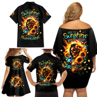 Sunflower Skull Family Matching Off Shoulder Short Dress and Hawaiian Shirt She Is Sunshine Mixed With A Little Hurricane - Wonder Print Shop