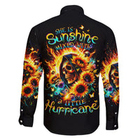Sunflower Skull Family Matching Short Sleeve Bodycon Dress and Hawaiian Shirt She Is Sunshine Mixed With A Little Hurricane - Wonder Print Shop