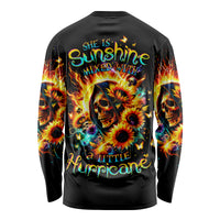Sunflower Skull Long Sleeve Shirt She Is Sunshine Mixed With A Little Hurricane - Wonder Print Shop