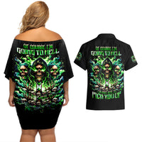 Witch Skull Couples Matching Off Shoulder Short Dress and Hawaiian Shirt Of Course I'm Going To Hell I'm Just Here To Pick You Up - Wonder Print Shop