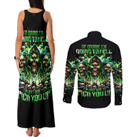 Witch Skull Couples Matching Tank Maxi Dress and Long Sleeve Button Shirt Of Course I'm Going To Hell I'm Just Here To Pick You Up - Wonder Print Shop