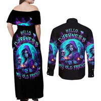 Witch Skull Couples Matching Off Shoulder Maxi Dress and Long Sleeve Button Shirt Hello Darkness My Old Friend - Wonder Print Shop