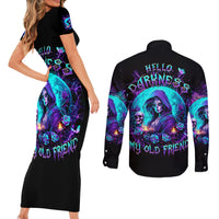 Witch Skull Couples Matching Short Sleeve Bodycon Dress and Long Sleeve Button Shirt Hello Darkness My Old Friend - Wonder Print Shop