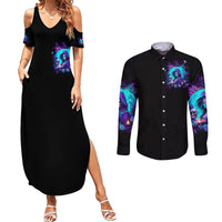Witch Skull Couples Matching Summer Maxi Dress and Long Sleeve Button Shirt Hello Darkness My Old Friend - Wonder Print Shop