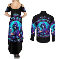 Witch Skull Couples Matching Summer Maxi Dress and Long Sleeve Button Shirt Hello Darkness My Old Friend - Wonder Print Shop