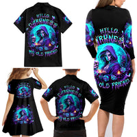 Witch Skull Family Matching Long Sleeve Bodycon Dress and Hawaiian Shirt Hello Darkness My Old Friend - Wonder Print Shop
