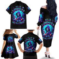 Witch Skull Family Matching Off Shoulder Long Sleeve Dress and Hawaiian Shirt Hello Darkness My Old Friend - Wonder Print Shop