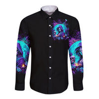 Witch Skull Long Sleeve Button Shirt Hello Darkness My Old Friend - Wonder Print Shop