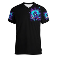 Witch Skull Women V Neck T Shirt Hello Darkness My Old Friend - Wonder Print Shop