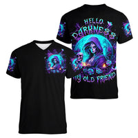 Witch Skull Women V Neck T Shirt Hello Darkness My Old Friend - Wonder Print Shop
