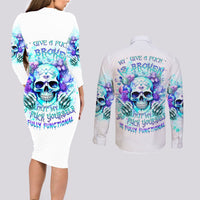 Rose SKull Couples Matching Long Sleeve Bodycon Dress and Long Sleeve Button Shirt My Give A Fuck Is Broken But My Go Fuck Yourself Is Fully Functional - Wonder Print Shop