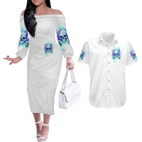 Rose SKull Couples Matching Off The Shoulder Long Sleeve Dress and Hawaiian Shirt My Give A Fuck Is Broken But My Go Fuck Yourself Is Fully Functional - Wonder Print Shop