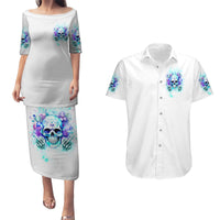 Rose SKull Couples Matching Puletasi and Hawaiian Shirt My Give A Fuck Is Broken But My Go Fuck Yourself Is Fully Functional - Wonder Print Shop