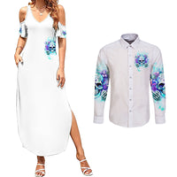 Rose SKull Couples Matching Summer Maxi Dress and Long Sleeve Button Shirt My Give A Fuck Is Broken But My Go Fuck Yourself Is Fully Functional - Wonder Print Shop
