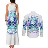 Rose SKull Couples Matching Tank Maxi Dress and Long Sleeve Button Shirt My Give A Fuck Is Broken But My Go Fuck Yourself Is Fully Functional - Wonder Print Shop