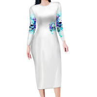 Rose SKull Long Sleeve Bodycon Dress My Give A Fuck Is Broken But My Go Fuck Yourself Is Fully Functional - Wonder Print Shop