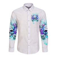 Rose SKull Long Sleeve Button Shirt My Give A Fuck Is Broken But My Go Fuck Yourself Is Fully Functional - Wonder Print Shop