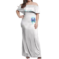 Rose SKull Off Shoulder Maxi Dress My Give A Fuck Is Broken But My Go Fuck Yourself Is Fully Functional - Wonder Print Shop