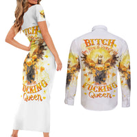 Flower Skull Angel Couples Matching Short Sleeve Bodycon Dress and Long Sleeve Button Shirt Bitch I'm The Fucking Queen - Wonder Print Shop
