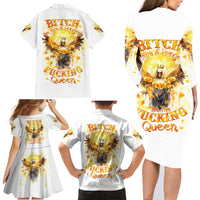 Flower Skull Angel Family Matching Long Sleeve Bodycon Dress and Hawaiian Shirt Bitch I'm The Fucking Queen - Wonder Print Shop