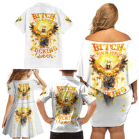 Flower Skull Angel Family Matching Off Shoulder Short Dress and Hawaiian Shirt Bitch I'm The Fucking Queen - Wonder Print Shop