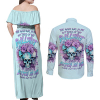 Flower Skull Angel Couples Matching Off Shoulder Maxi Dress and Long Sleeve Button Shirt The Good Girl In Me Got Tired Of The Bullshit - Wonder Print Shop
