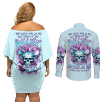 Flower Skull Angel Couples Matching Off Shoulder Short Dress and Long Sleeve Button Shirt The Good Girl In Me Got Tired Of The Bullshit - Wonder Print Shop