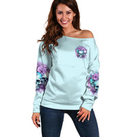 Flower Skull Angel Off Shoulder Sweater The Good Girl In Me Got Tired Of The Bullshit - Wonder Print Shop