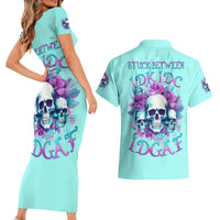 Flower Skull Angel Couples Matching Short Sleeve Bodycon Dress and Hawaiian Shirt Stuck Between IDK IDC and IDGAF - Wonder Print Shop