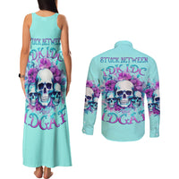 Flower Skull Angel Couples Matching Tank Maxi Dress and Long Sleeve Button Shirt Stuck Between IDK IDC and IDGAF - Wonder Print Shop