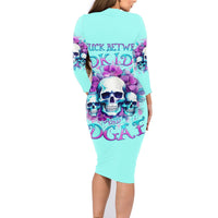 Flower Skull Angel Family Matching Long Sleeve Bodycon Dress and Hawaiian Shirt Stuck Between IDK IDC and IDGAF - Wonder Print Shop