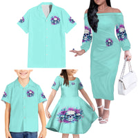 Flower Skull Angel Family Matching Off Shoulder Long Sleeve Dress and Hawaiian Shirt Stuck Between IDK IDC and IDGAF - Wonder Print Shop