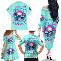 Flower Skull Angel Family Matching Off Shoulder Long Sleeve Dress and Hawaiian Shirt Stuck Between IDK IDC and IDGAF - Wonder Print Shop