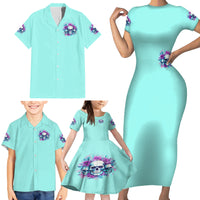 Flower Skull Angel Family Matching Short Sleeve Bodycon Dress and Hawaiian Shirt Stuck Between IDK IDC and IDGAF - Wonder Print Shop