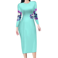 Flower Skull Angel Long Sleeve Bodycon Dress Stuck Between IDK IDC and IDGAF - Wonder Print Shop