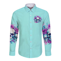 Flower Skull Angel Long Sleeve Button Shirt Stuck Between IDK IDC and IDGAF - Wonder Print Shop