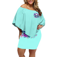 Flower Skull Angel Off Shoulder Short Dress Stuck Between IDK IDC and IDGAF - Wonder Print Shop