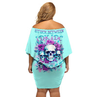 Flower Skull Angel Off Shoulder Short Dress Stuck Between IDK IDC and IDGAF - Wonder Print Shop