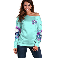 Flower Skull Angel Off Shoulder Sweater Stuck Between IDK IDC and IDGAF - Wonder Print Shop