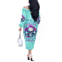 Flower Skull Angel Off The Shoulder Long Sleeve Dress Stuck Between IDK IDC and IDGAF - Wonder Print Shop
