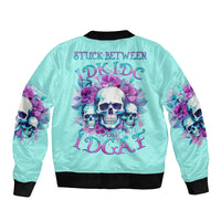 Flower Skull Angel Sleeve Zip Bomber Jacket Stuck Between IDK IDC and IDGAF - Wonder Print Shop